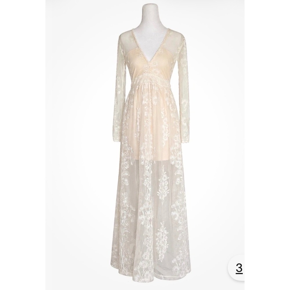 Altar'd State Norrie Maxi Dress Medium Ivory Lace Crohet Boho Bridal Engagement